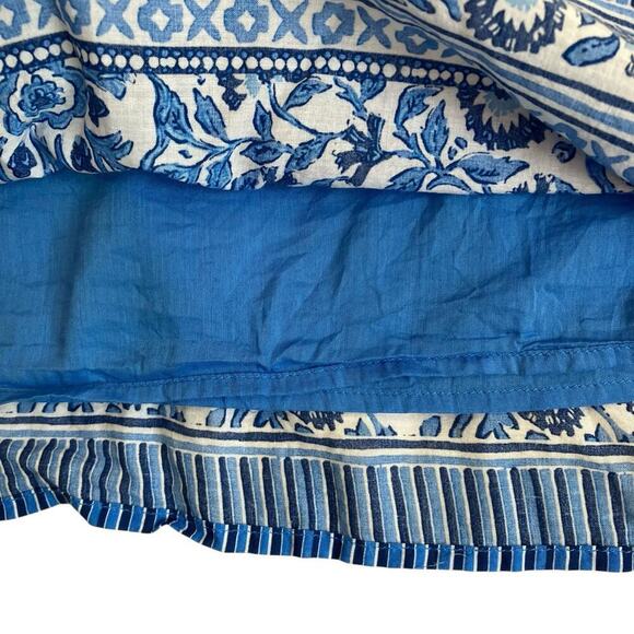 Vineyard Vines Sz L Katama Tile Blue Scarf Pintuck Top Blouse Coastal Boho - Picture 11 of 16